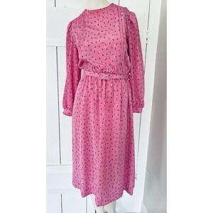 Vintage Lady Carol Petite 70s 80s Pink Puff Sleeve Midi Floral Dress Sz 8